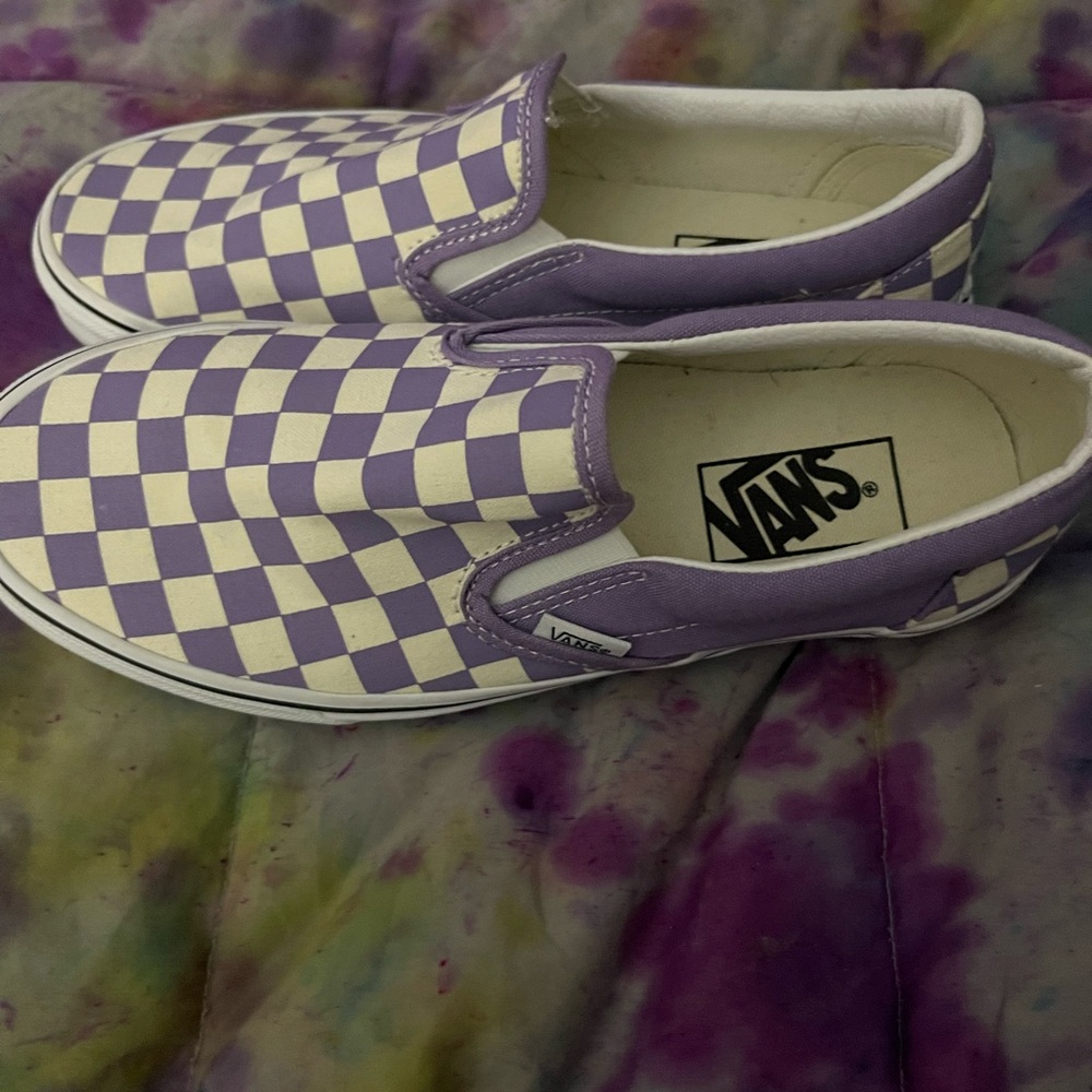 Vans Lavender and White Checkered Slip-Ons - Picture 7 of 9